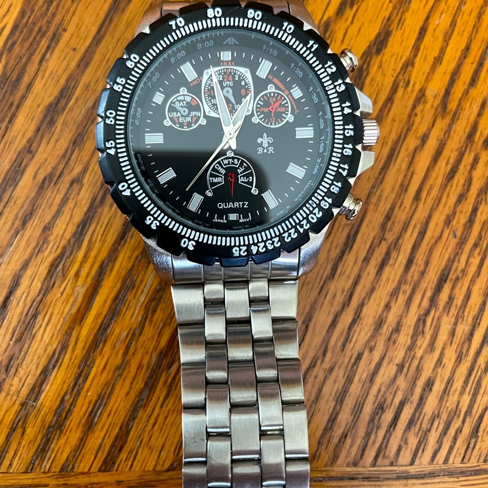 B&R Mens Stainless Steel Quartz Watch